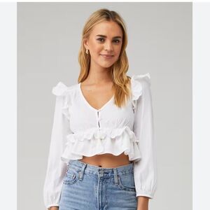 CLEOBELLA MANDIE BLOUSE White Ruffled V-Neck Cropped Women's Top